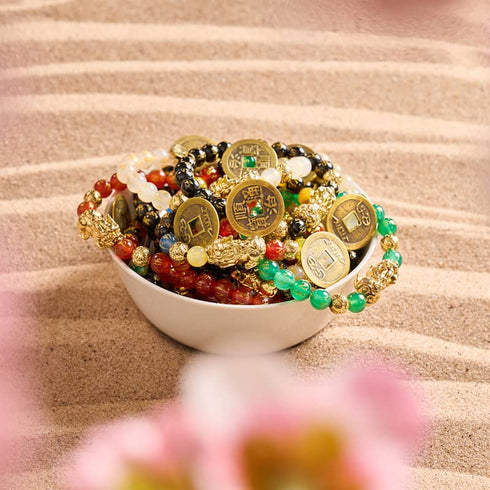 Pixiu Feng Shui Armband | Kohlenstoffelement | Schwarzer Achat x 18 Karat Gold